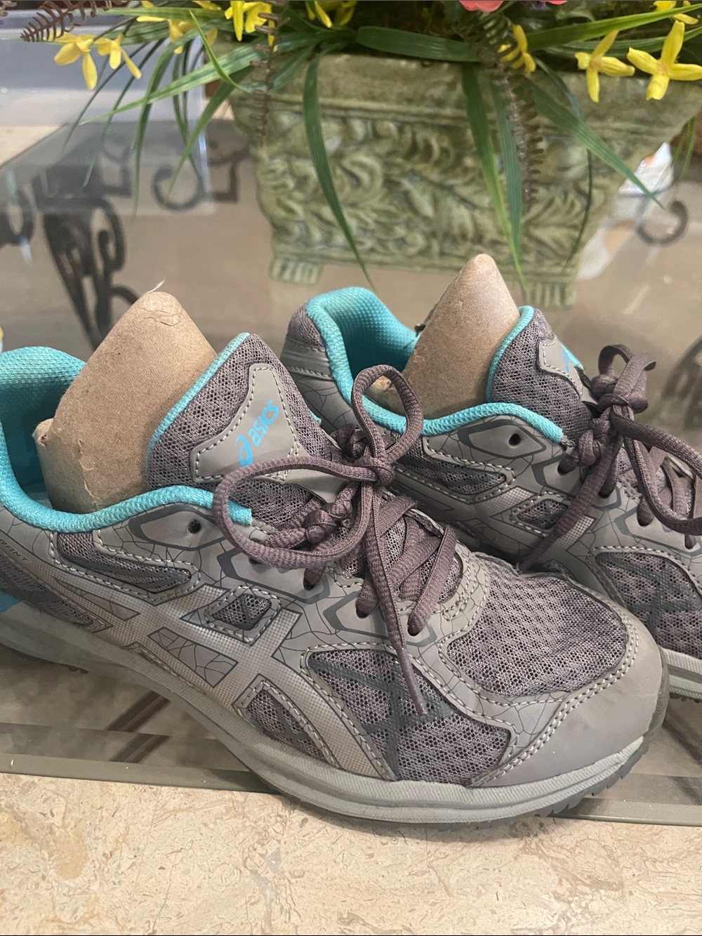Asics Gray Sneakers with Teal Accents — Women's Athletic Shoes